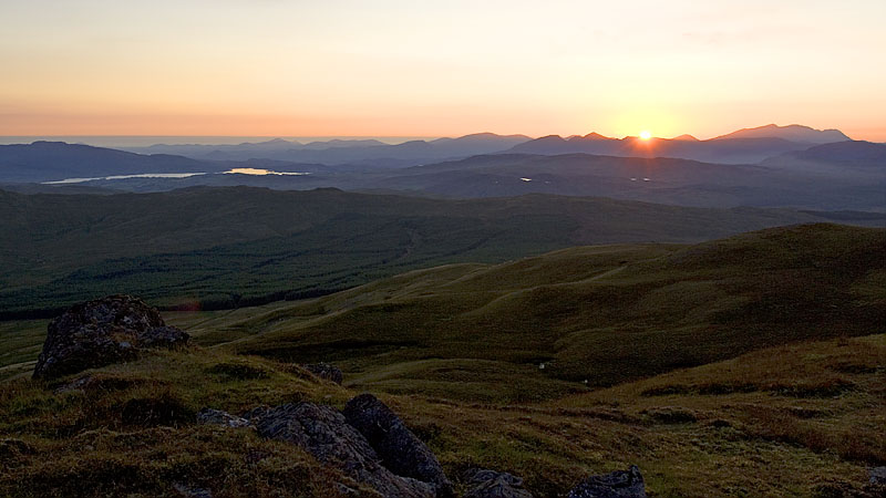 Sunset over Snowdonia from Moel Llyfnant pitch
