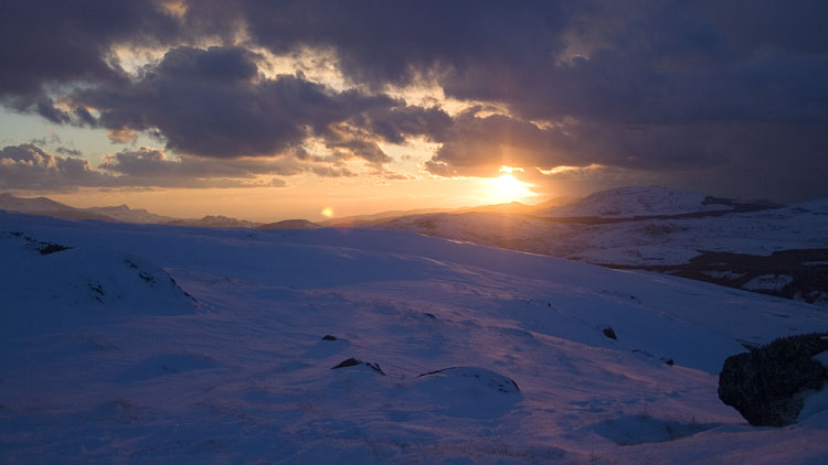 Sunset & light on snow from tent pitch Sunset & light on snow from tent pitch