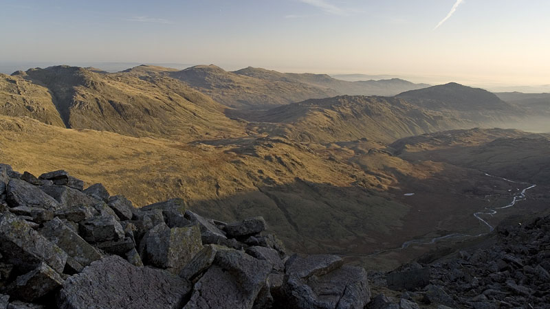 View into Eskdale from pitch on Ill Crag