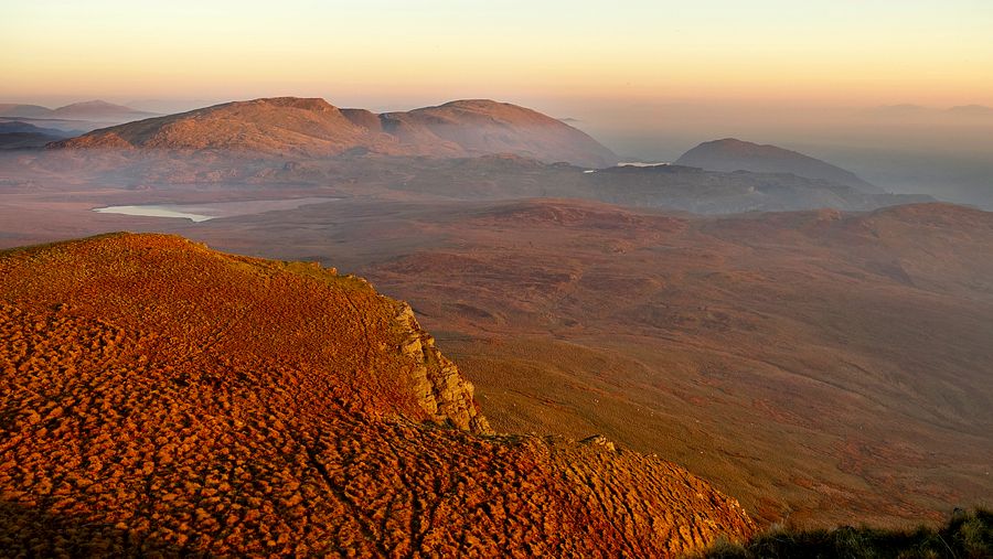 Evening light on the Manods from the pitch