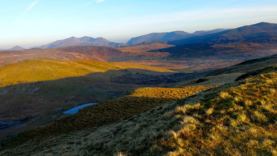 View over upper Llynnau Barlwyd towards the Glyderau