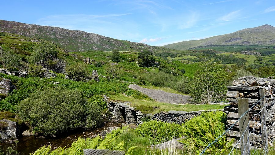 Ruins of Cwm Fynhadog slate mine by the Afon Lledr